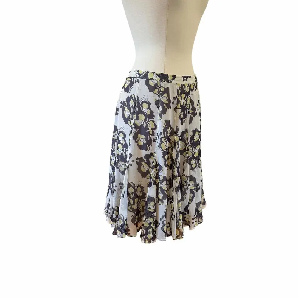 Vintage Y2K Club Monaco 100% Silk Floral Bias Skirt Fairycore Size 4